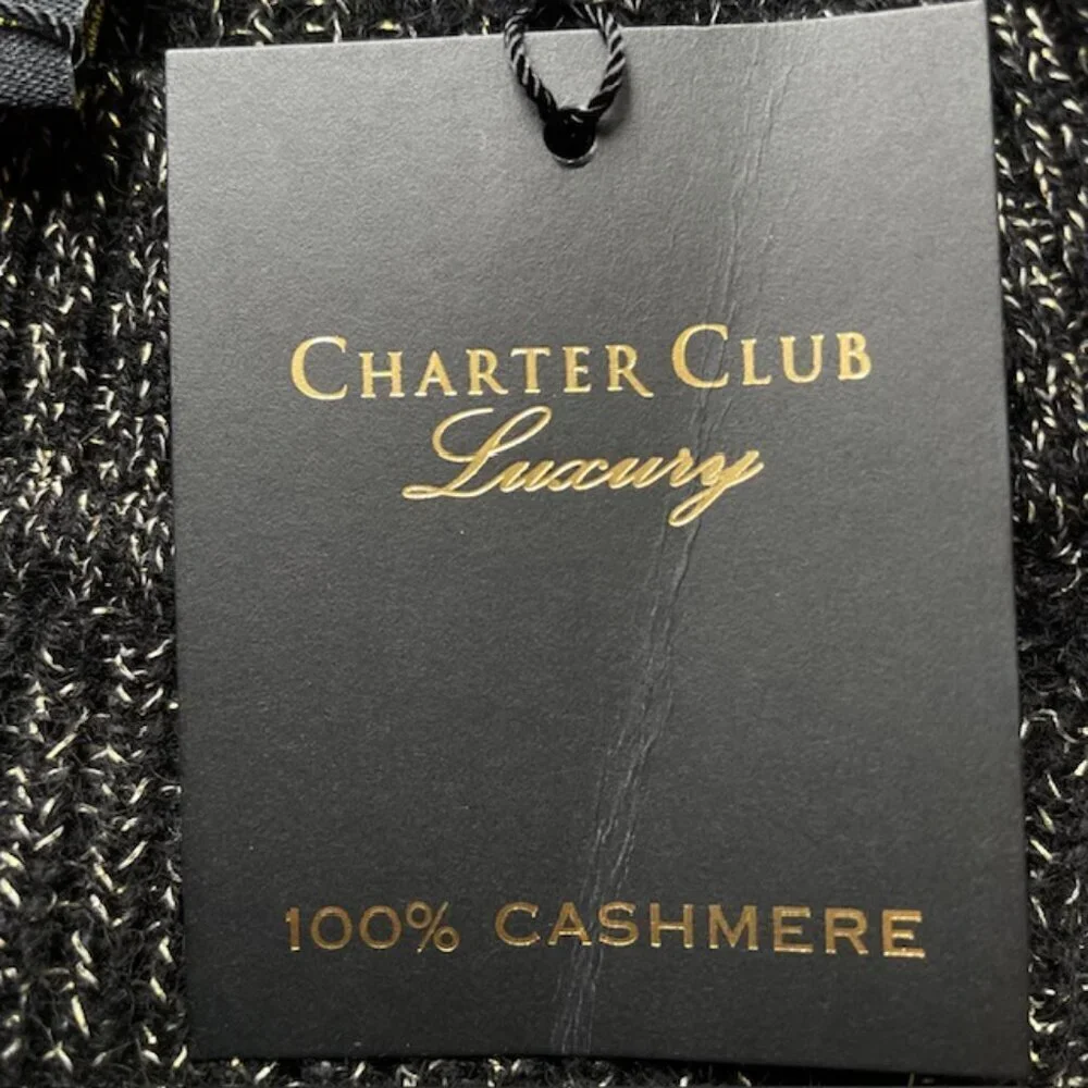 CHARTER CLUB Luxury Cashmere Metallic Stripe Sweater - Size Small